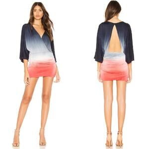 YOUNG FABULOUS & BROKE Hara Ruched Jersey Mini Dress Small Cutout Back BlueOmbre